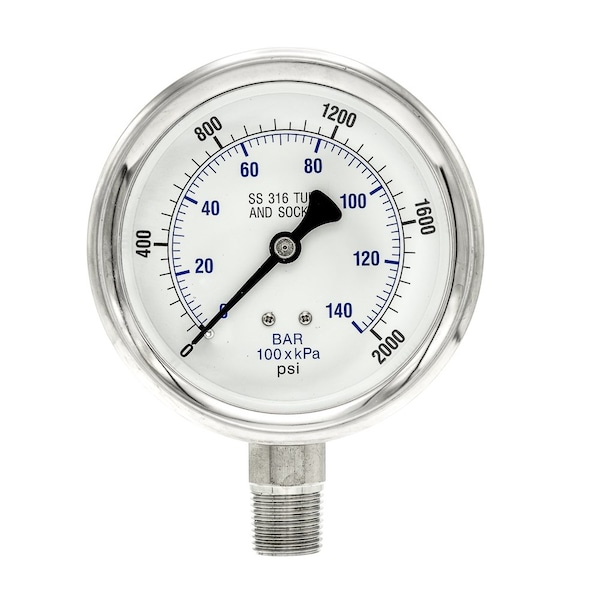 Pic Gauges 4 in Dial, 1/2 in NPT Male Lower Location, Stainless Steel Case Material PRO-301D-402O-01 - main